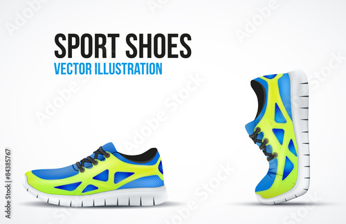 Background of Two Running shoes. Bright Sport sneakers symbols.