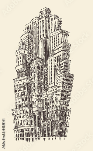 skyscrapers-big-city-architecture-vintage-grawerowane