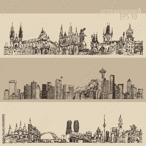 miasto-zestaw-praga-toronto-seattle-duze-miasto-architektura-vintage-grawerowane-ilustracja-recznie-rysowane-szkic