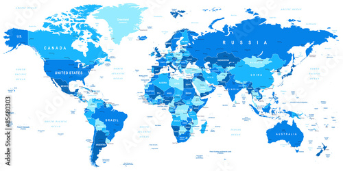 Poster, Tablou Highly detailed vector illustration of world map