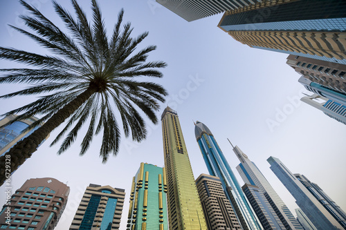 Poster Sleek modern skyscrapers of the skyline along the business center of Sheikh Zaye