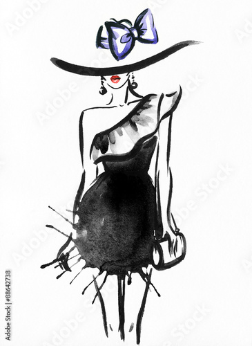 kobieta-portret-z-kapeluszem-abstract-akwarela-fashion-tlo