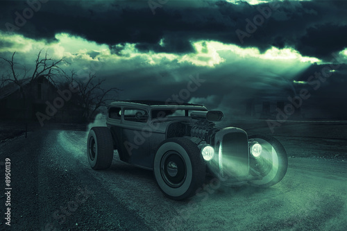 hot-rod-noca,-zmodyfikowany-samochod,-plakat