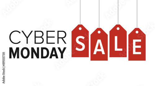 Cyber Monday sale website display with red hang tags vector promotion