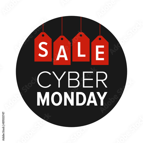 Cyber Monday sale website display with red hang tags vector promotion