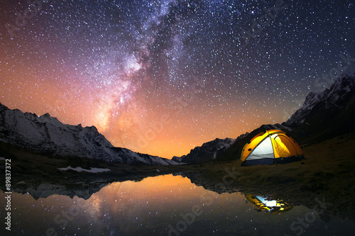 5 Billion Star Hotel. Camping in the mountains under the starry night sky.