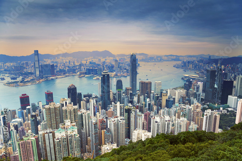 Poster Hong Kong. Image of Hong Kong skyline view from Victoria Peak.