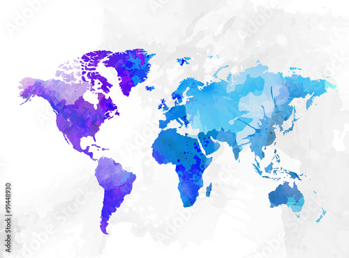 Plagát, Obraz World map watercolor background vector illustration