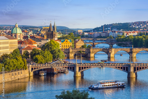 Poster Prague city skyline and Charles Bridge, Prague, Czech Republic