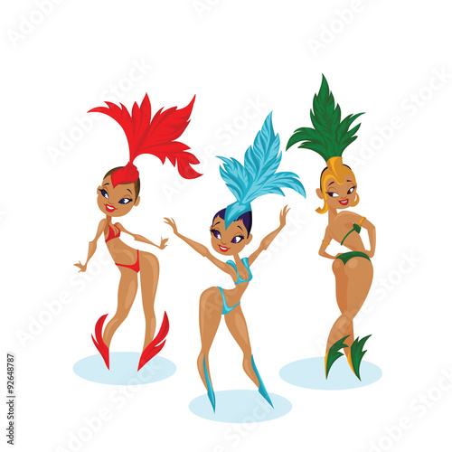america american artist brasil brazil cabaret carnival cartoon costume cute dance dancer dancing de feather female headdress illustration janeiro latin mardi gras performer queen rio samba silhouette south vector woman young