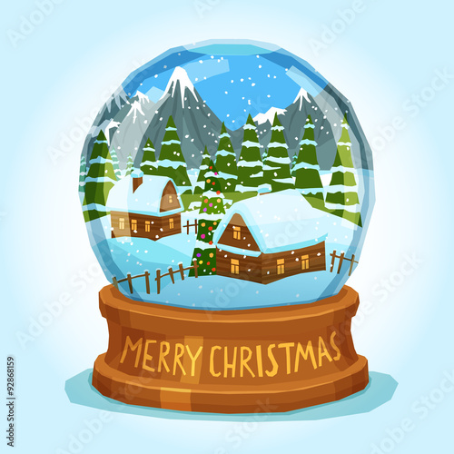 &quot;Snow Globe Merry Christmas Card&quot; Stock image and royalty-free vector