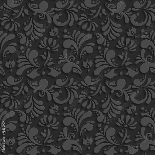  Vector Black 3d Floral Seamless Pattern
