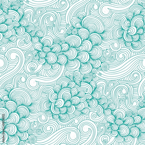 Ornamental Green Waves and Shells Seamless Pattern