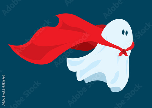 Cute super hero ghost flying with cape