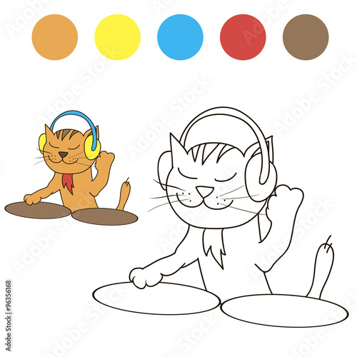 "Coloring cat dj with color samples for children" Stock image and ...