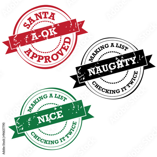 Santa Claus rubber stamp collection Naughty nice and a-ok EPS 10 vector stock illustration