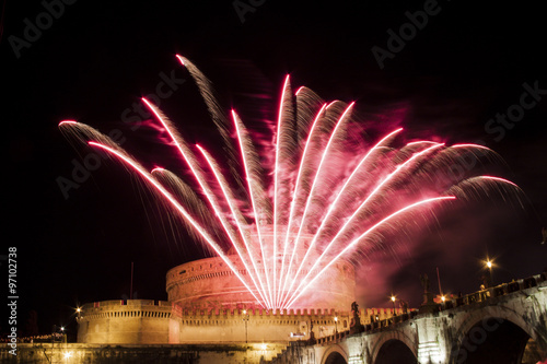 Poster Celebration with fireworks over Castel Sant' Angelo, Rome, Italy