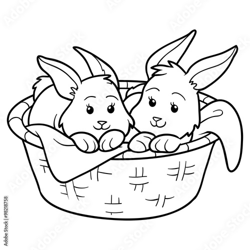 "Coloring book (rabbits in basket)" Stock image and royalty-free vector