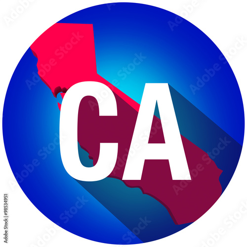 "CA California Letters Abbreviation Red 3d State Map Long Shadow" Stock