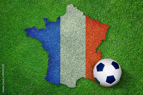 Poster Euro 2016 Fußball EM Frankreich Landkarte Fahne mit Ball auf Rasen