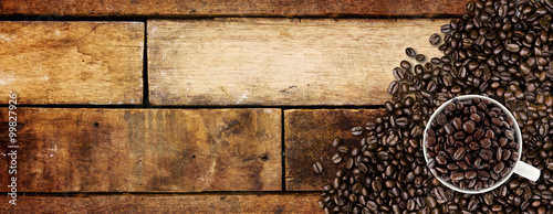  Coffee beans on wood background