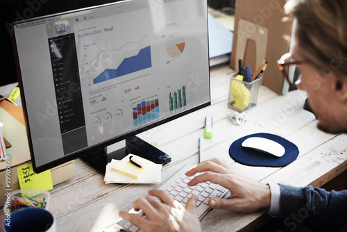 Businessman Working Dashboard Strategy Research Concept плакат