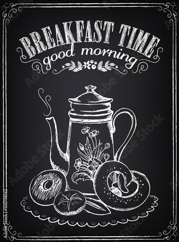 Zdjęcia Vintage Poster. Breakfast time. Coffee/tea and bakery