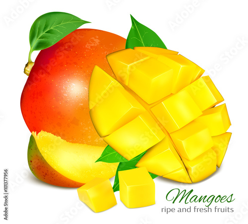 Ripe whole grapefruit with leaves. 