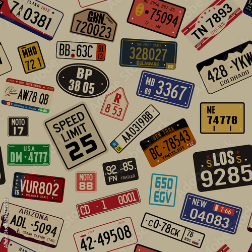 Fototapeta Vector grunge background with car number plates.