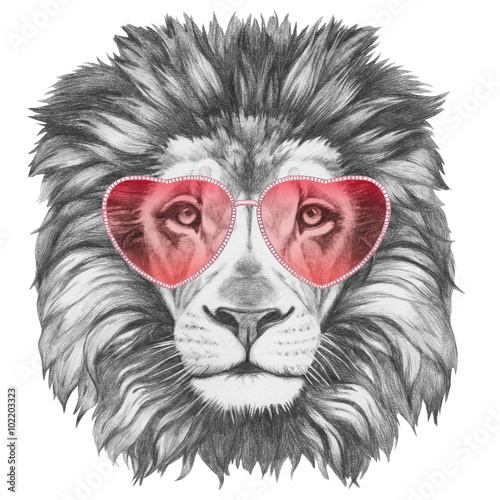 zakochany-lew-portret-lwa-z-serca-w-ksztalcie-okulary-recznie-rysowane-ilustracji