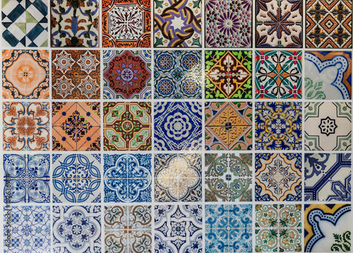  Tiles ceramic patterns from Lisbon, Portugal.