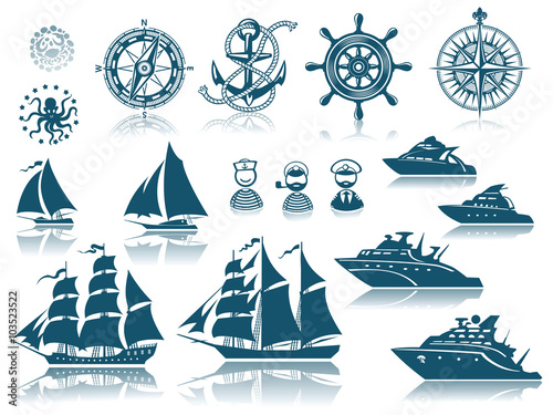 Compass and Sailing ships icon set