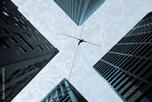 Tightrope walker concept of risk taking and challenge