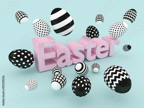 texto-de-pascua-3d-con-huevos-en-blanco-y-negro