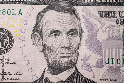 Poster Portrait of US President Abraham Lincoln on the five dollar bill