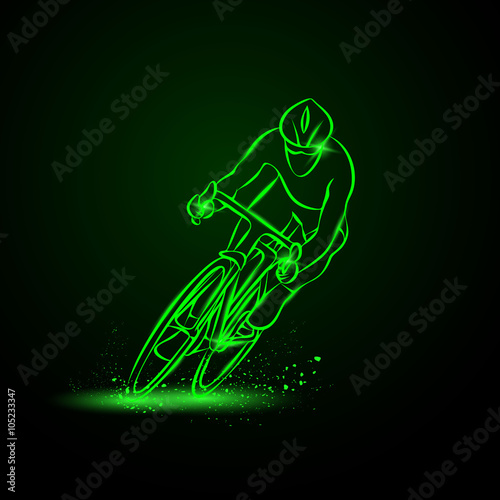 Obraz na płótnie Cycling race. Front view. Vector neon illustration.