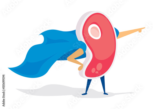 Meat super hero standing with cape