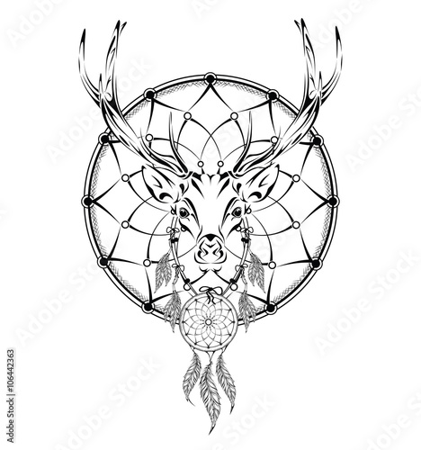 deer indian warrior animal hand drawn illustration native american