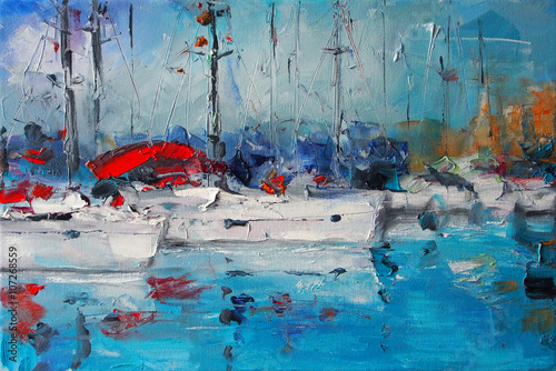 Art Oil Painting Picture Sailboats in Italy © shvets_tetiana