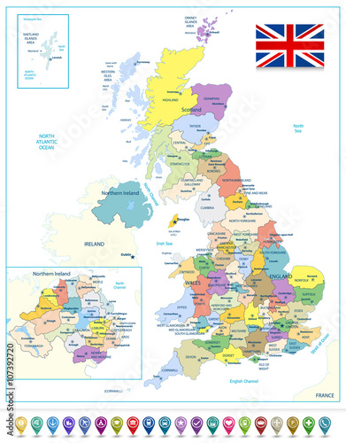 Fototapeta Detailed administrative map of the Great Britain with navigation