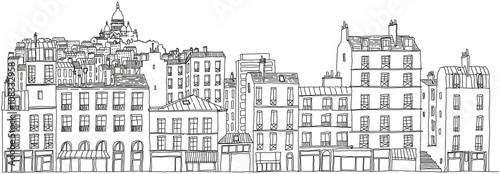  Facades d'immeubles parisiens avec Montmartre-Sacré Coeur