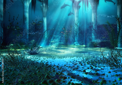 paysage-de-fantaisie-sous-marine-de-rendu-3d