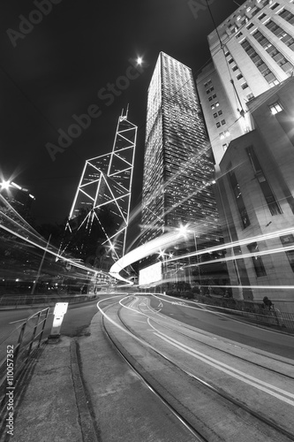 Night traffic and skyline of Hong Kong city Poster