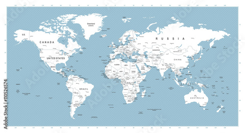 Lacobel White World Map on Round Blue Waves Background
Highly detailed vector illustration of world map.