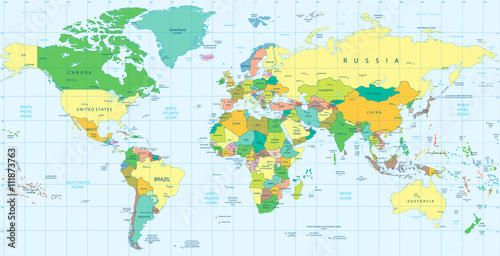 Fototapeta Detailed Political World map