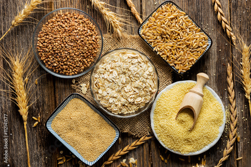 Cereals collection on wooden background