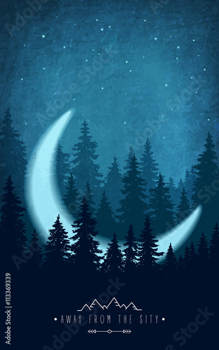 sylwetka-las-przy-nocnym-niebem-dekoracje-lesne-z-polksiezycem