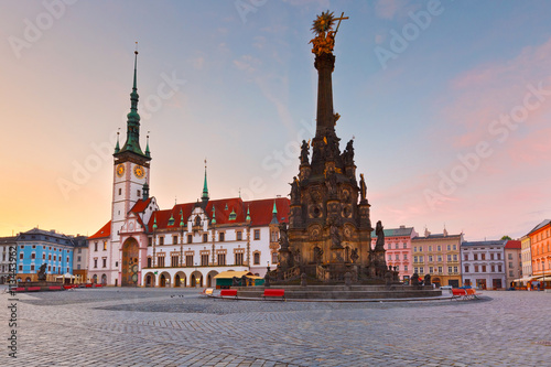 Poster Town hall and Holy Trinity Column in the main square of the old town of Olomouc, Czech Republic