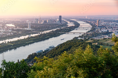Poster Skyline of capital city Vienna and Danube Island with the Donau City , Austria