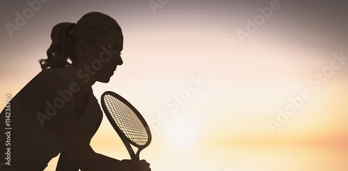 Composite image of athlete playing tennis with a racket Poster